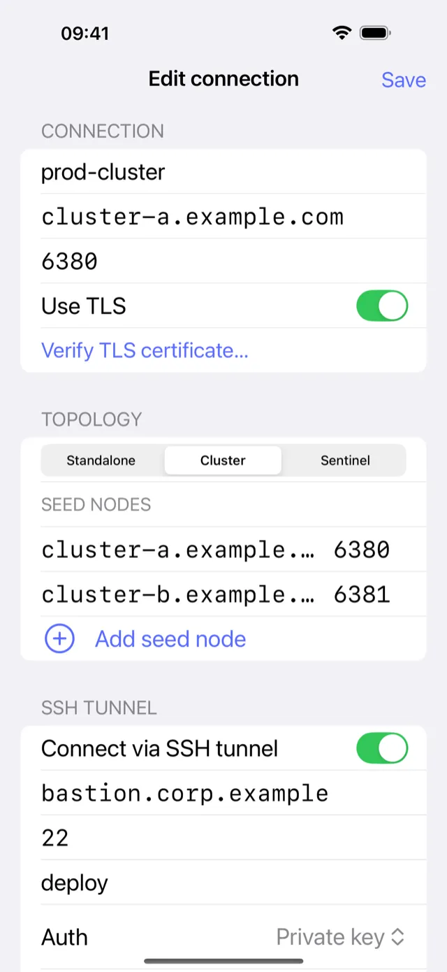 SSH tunnel configuration screen